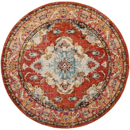 Flowers First 8 x 8 ft. Traditional & Bohemian Monaco Round Rug; Orange & Light Blue FL1868119